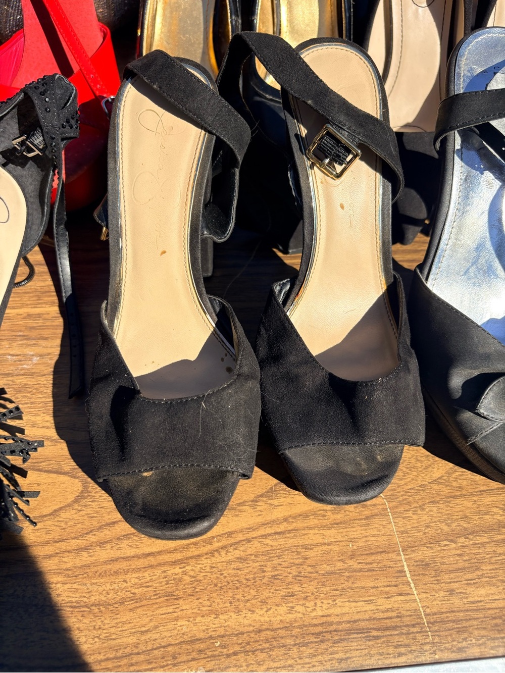 Black Suede Open-Toe Slingback Heels Size 9- Jessica Simpson